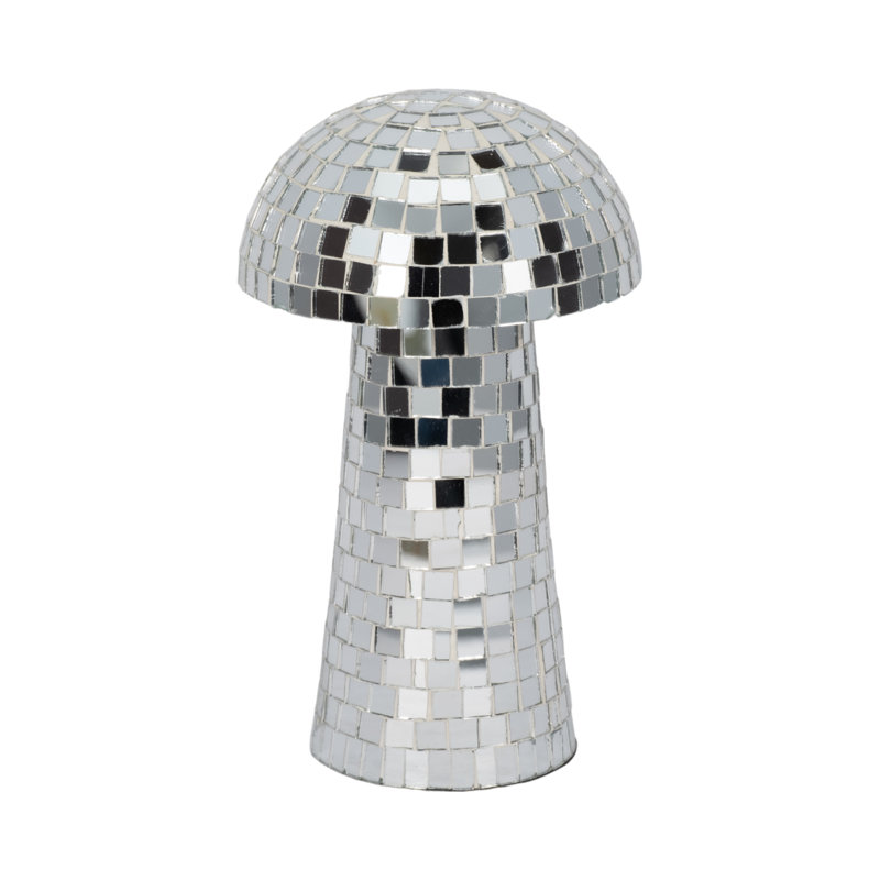 Figurine champignon en métal et verre avec détails en miroir., H 9 po x l 5 po x P 5 po