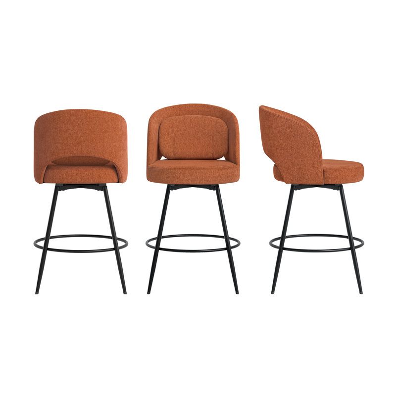 Tabouret de comptoir pivotant H 26 po avec structure en métal, Caramel / chenille, 3