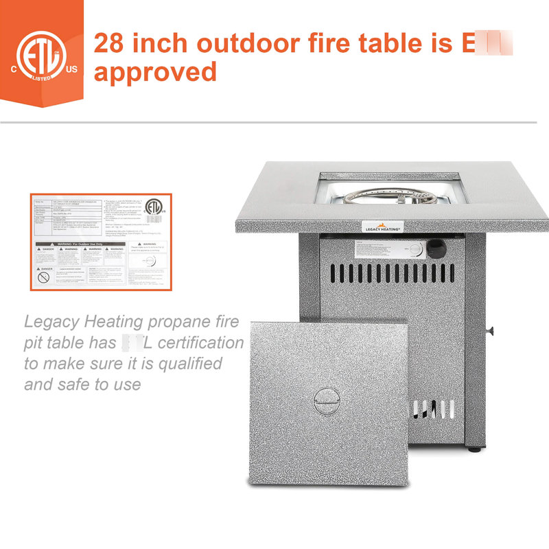 Table de foyer d'extérieur argentée 28 "avec 50000 de gaz propane et pierre de lave pour patio Patio / balcon