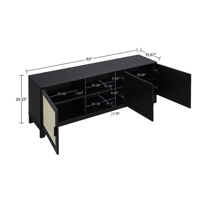 Cailidh 206.65'' W Storage Credenza, Black