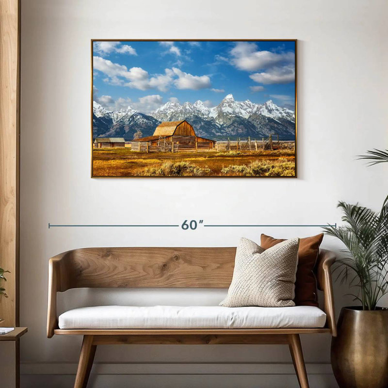 Teton Range Moulton Barn, Cadre flottant doré, 43 po x 29 po