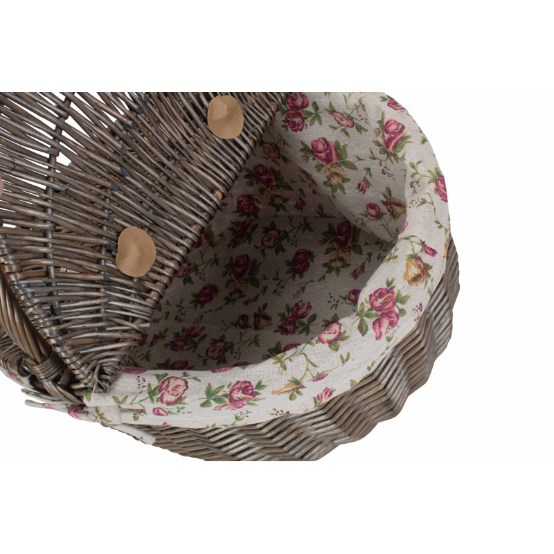 Wicker Picnic Hamper Basket with Lining, Antique