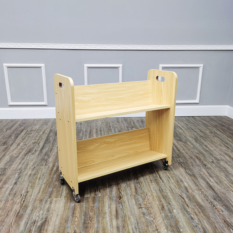 Wood Book Cart Library Cart Pew Cart Magazine Rack Moving Cart Rolling Storage Cart 32X30X13"