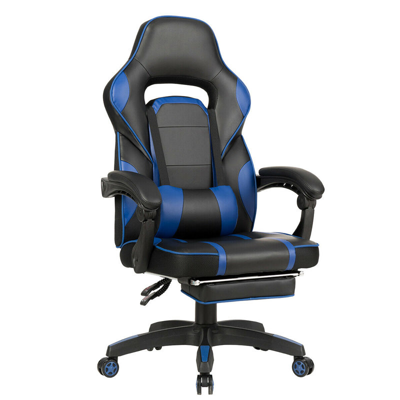 Fauteuil de massage inclinable pour jeux vidéo de course et PC, bleu