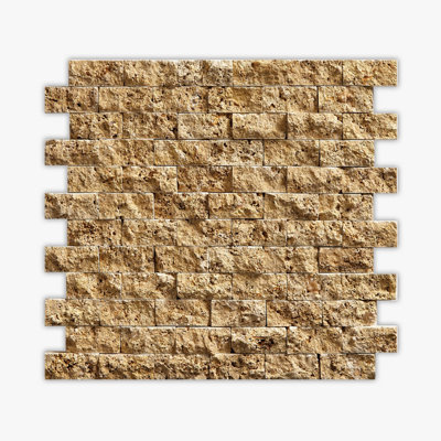 Yellow Splitface 1x2 Brick Travertine Mosaic
