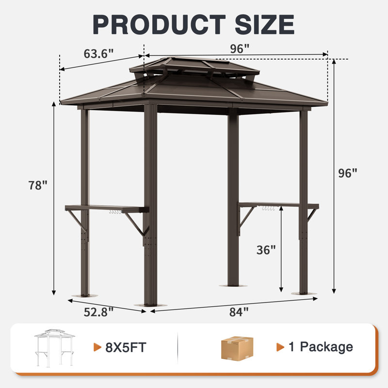 8 Ft. W X 5 Ft. D Aluminum Patio Grill Gazebo