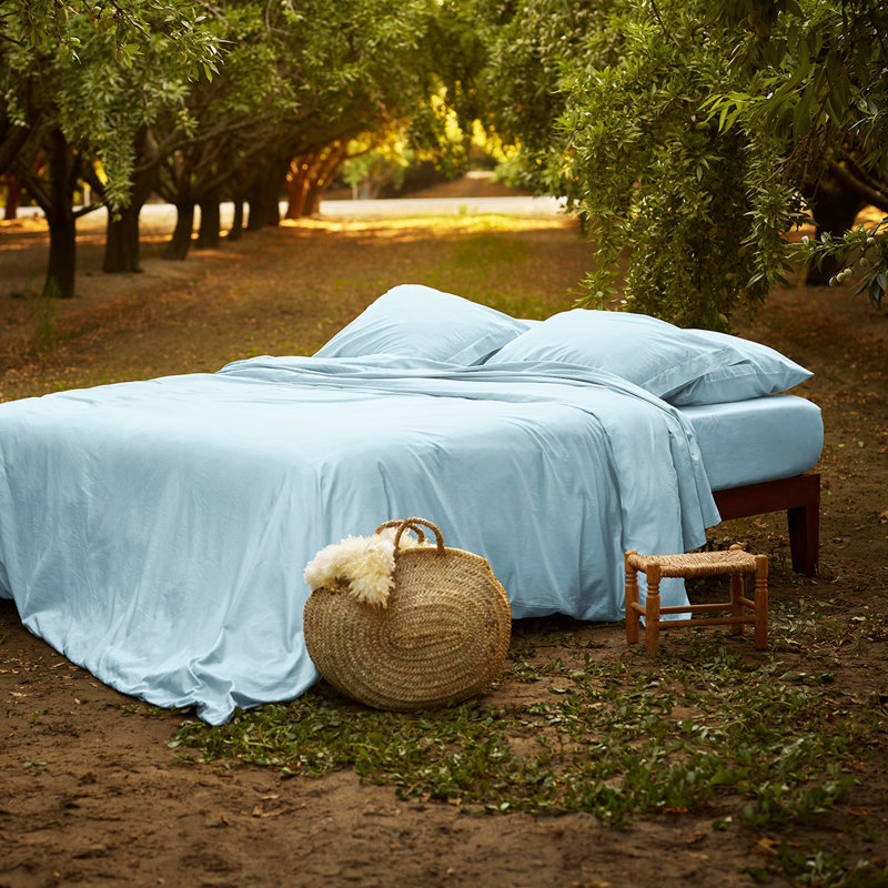 Ensemble de draps 100% coton 200 fils, Bleu ciel, Grand