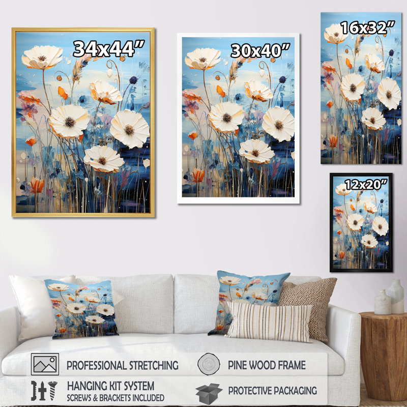 Mélodie de bleuet bleu sur toile, Cadre doré simple, H 40 po x l 30 po x P 1,5 po