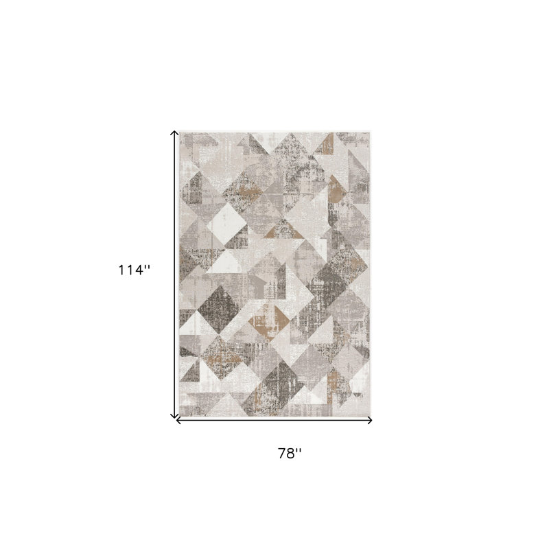 Tapis gris et ivoire tissé à la machine 8 pi x 11 pi Azrah, Rectangle 7 pi x 10 pi