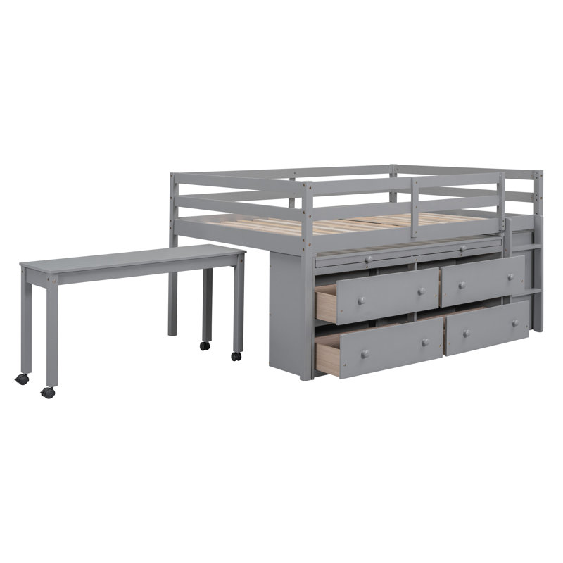 Higinia Kids Loft Bed with Drawers, Full, Gray