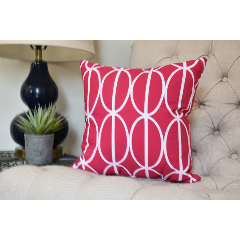 Fuchsia and White Geometric Print 26" Round Throw Pillow