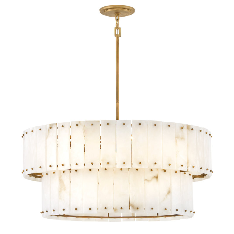 Simone 34.25" Eight-Light Two-Tier Drum Chandelier w/ Natural Alabaster Panels