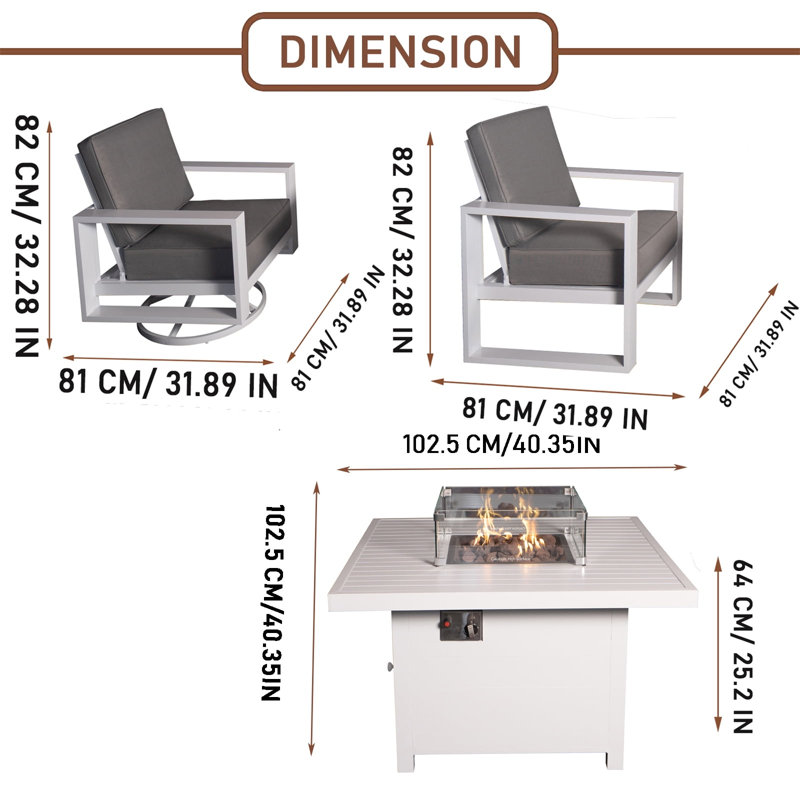 Ensemble repas extérieur pour 4 personnes Makensy, H 25,2 po x L 40,35 po x l 40,35 po