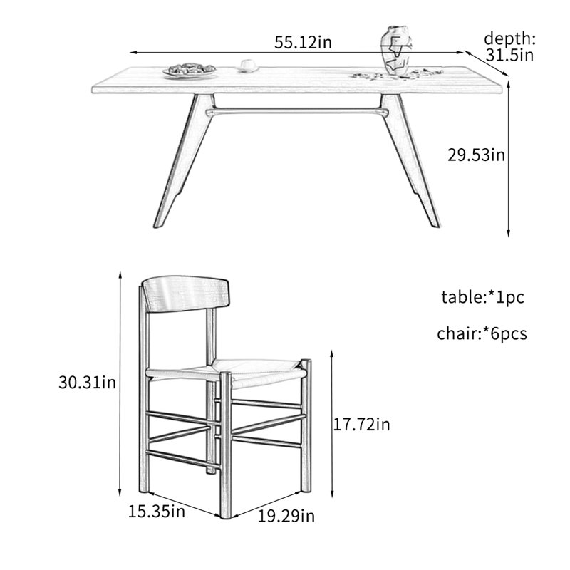 Ensembles de table de salle à manger avec caractéristiques de stabilité., H 29,53 po x L 55,12 po x l 31,5 po