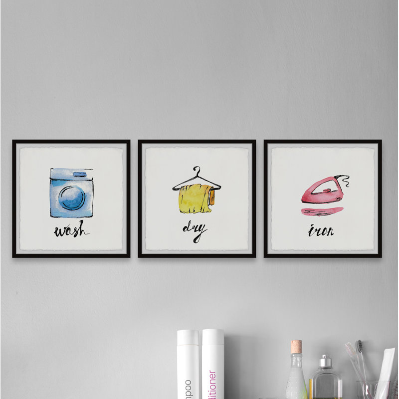 Wash, Dry And Iron - 3 Piece Single Picture Frame Painting, 45cm H x 45cm W x 3.81cm D