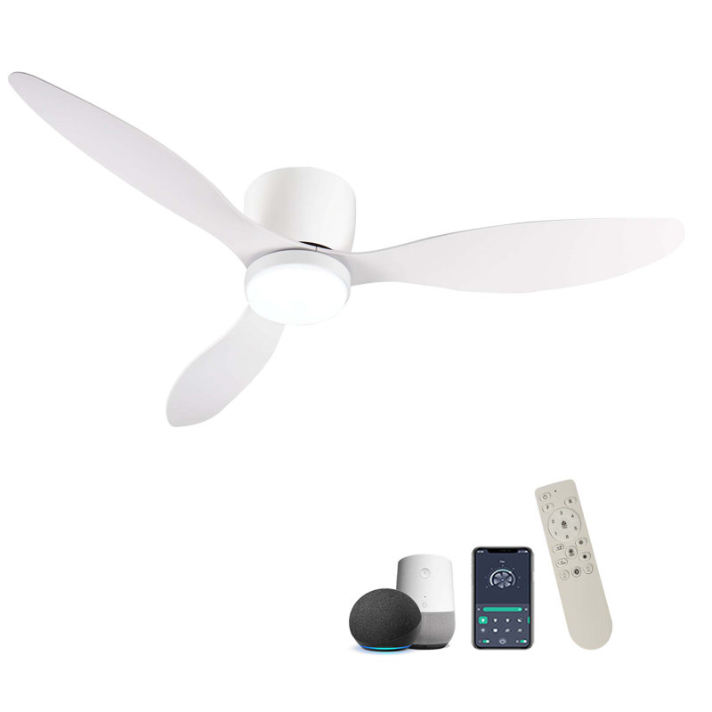 52" Smart Flush Mount Ceiling Fans with Lights Remote,Quiet DC Motor,Outdoor Indoor Low Profile Ceiling Fan,Control with WIFI Alexa App,Dimmable,ABS blades,for Modern Bedroom Patio