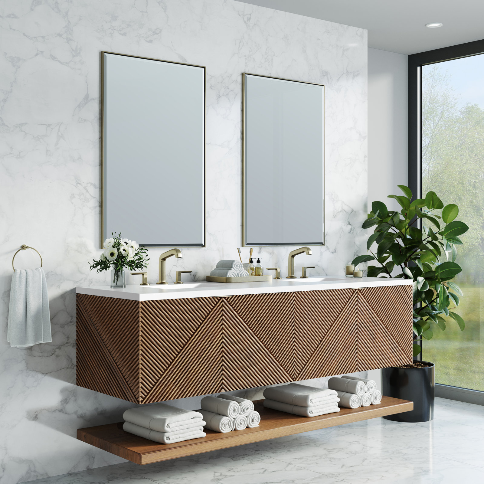 Marcello 72'' Double Bathroom Vanity, White Zeus, 8" Widespread