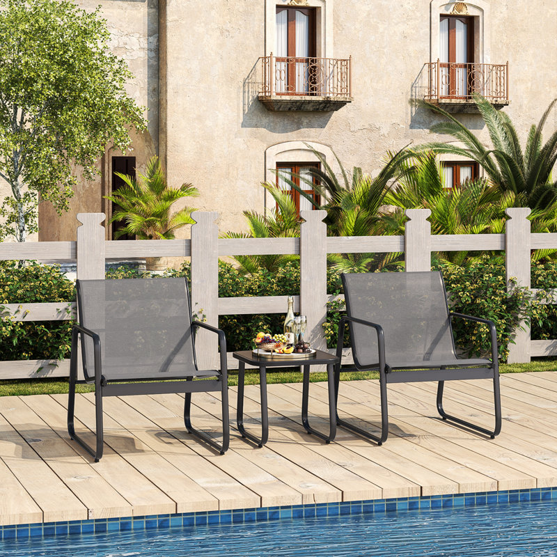 2 Person Outdoor Seating Set with Weather Resistant Frame and Duurable Mesh Fabric 3 Piece Set, Gray