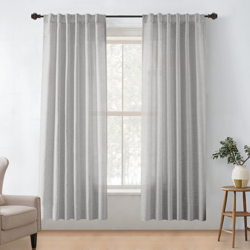 Janie Rod Pocket Semi-Sheer Curtain Panel Pair, 52" W x 63" L, Gray