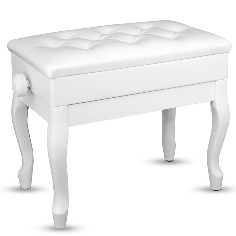 5 Core Piano Bench Wooden Height Adjustable Stool Heavy Duty Keyboard Seat with Storage Jaeleen, White