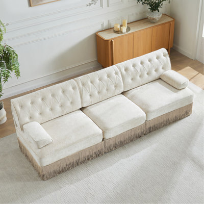 Convient aux animaux de compagnie à 3 places, tissu en velours, jupe à franges à franges sur le plancher, conception capitonnée à boutons, base en bois de qualité supérieure, conception ergonomique, combinaison libre, pour les aires de repos des chambres à coucher