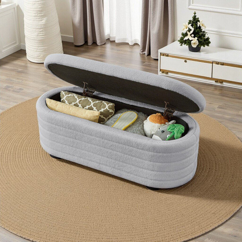 Banc de rangement ovale avec repose-pieds, Gris