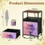 Table de chevet 2 tiroirs avec station de charge, table de chevet de chambre à coucher avec ports USB, tablette ouverte noire, table de chevet avec imprimé de cerisiers en fleurs roses et mauves