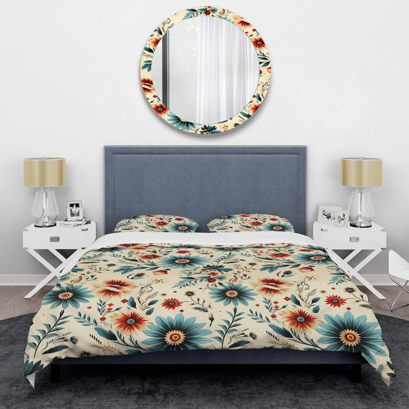 Vintage Gypsy Boho Pattern - Floral Print Duvet Cover Set, King Duvet Cover + 2 King Shams