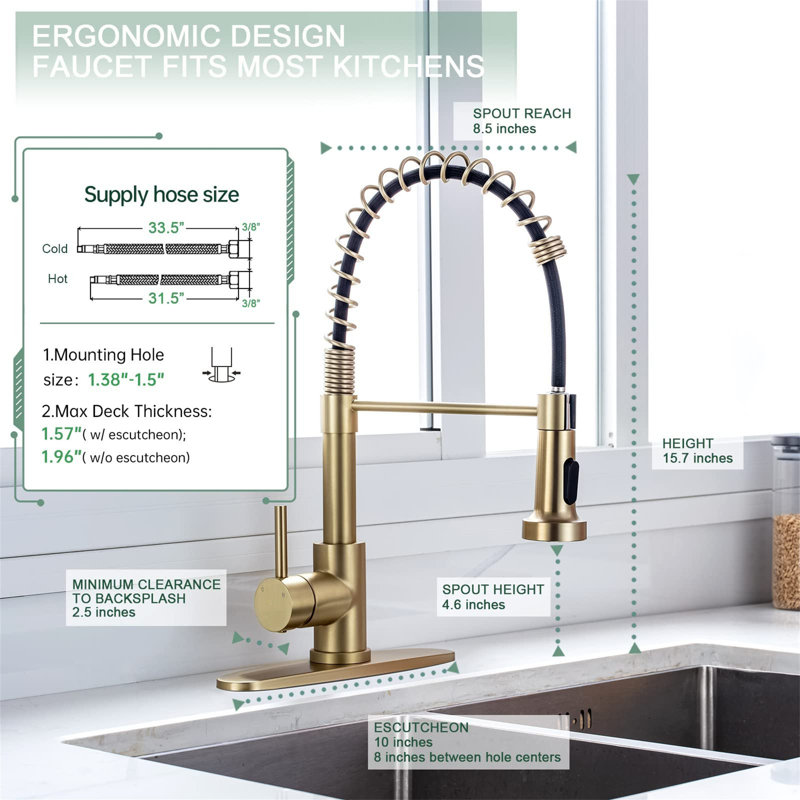 Nbarthome Pull Down Kitchen Faucet, Gold