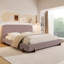 Structure de très grand lit en velours rose, lit épais de 4 pouces, pieds en bois d'hévéa brun et confortable pour les côtés de la chambre à coucher, peau