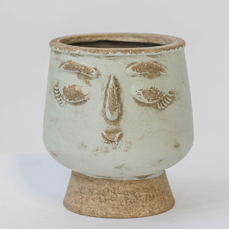 Pot de fleurs rustique en céramique vert clair et beige, H 6 po x l 4,5 po x P 4,5 po
