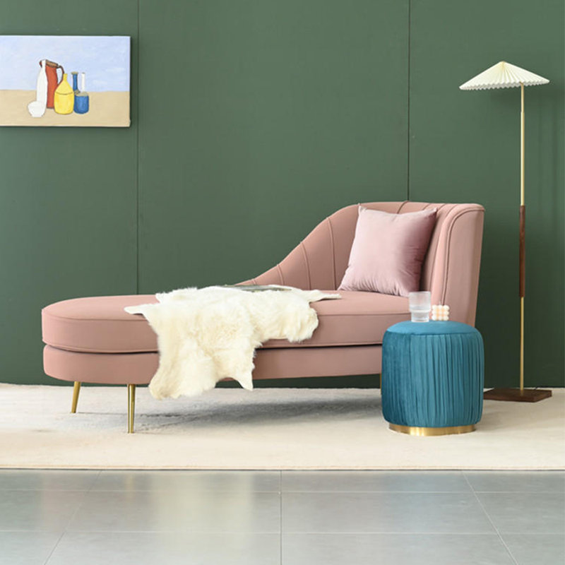 Chaise longue rembourrée en bois massif, Accoudoir à droite (vu de face)