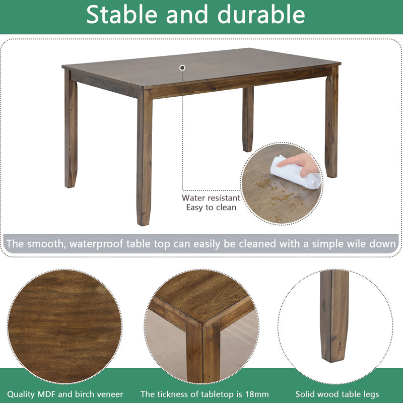 Ensemble de table de salle à manger 6 pièces rectangulaire en bois d'acacia, table de salle à manger élégante avec 4 chaises de coussin et 1 banc rembourré, ensemble de table moderne avec dossier en croix classique pour la salle à manger et la cuis