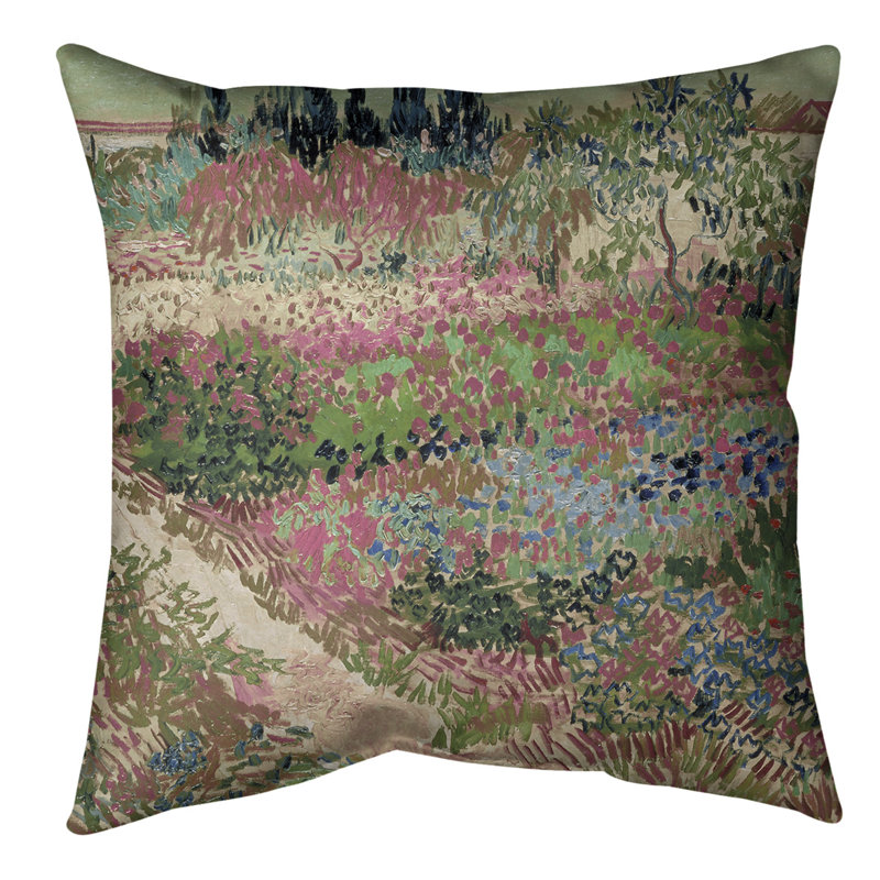 Coussin décoratif bluhender garten mit pfad, 18 po x 18 po, Rose, Simili suède