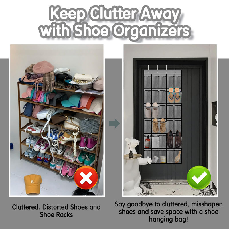 Over Door Shoe Rack Storage with 30 Breathable Mesh Pockets - Large Capacity Closet Storage for Unisex, Hanging Shoe Rack Organizer