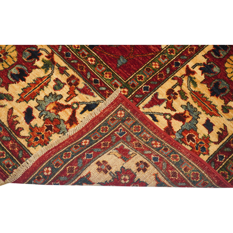 Tapis rouge / brun de haute qualité noué à la main