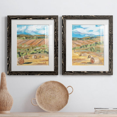 Hay Bales I - ensemble de 2 reproductions d'art sur papier encadré
