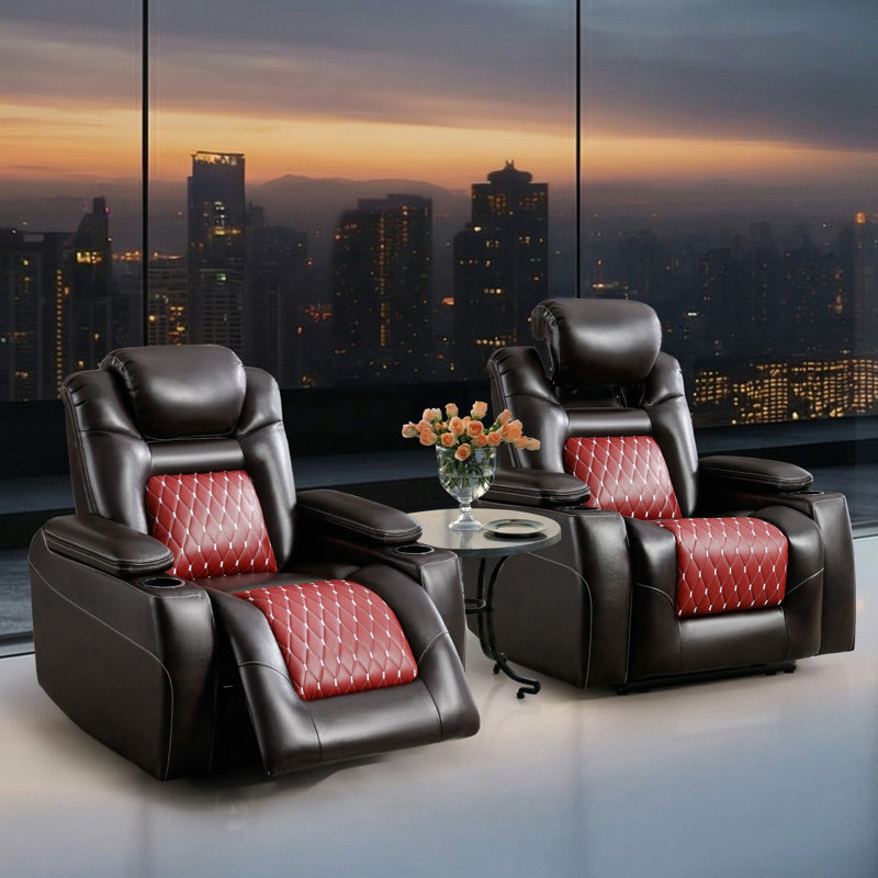  Donique 36.1'' Wide Modern and Breathable Vegan Leather Recliner with Adjustable Headrest and Cup Holders