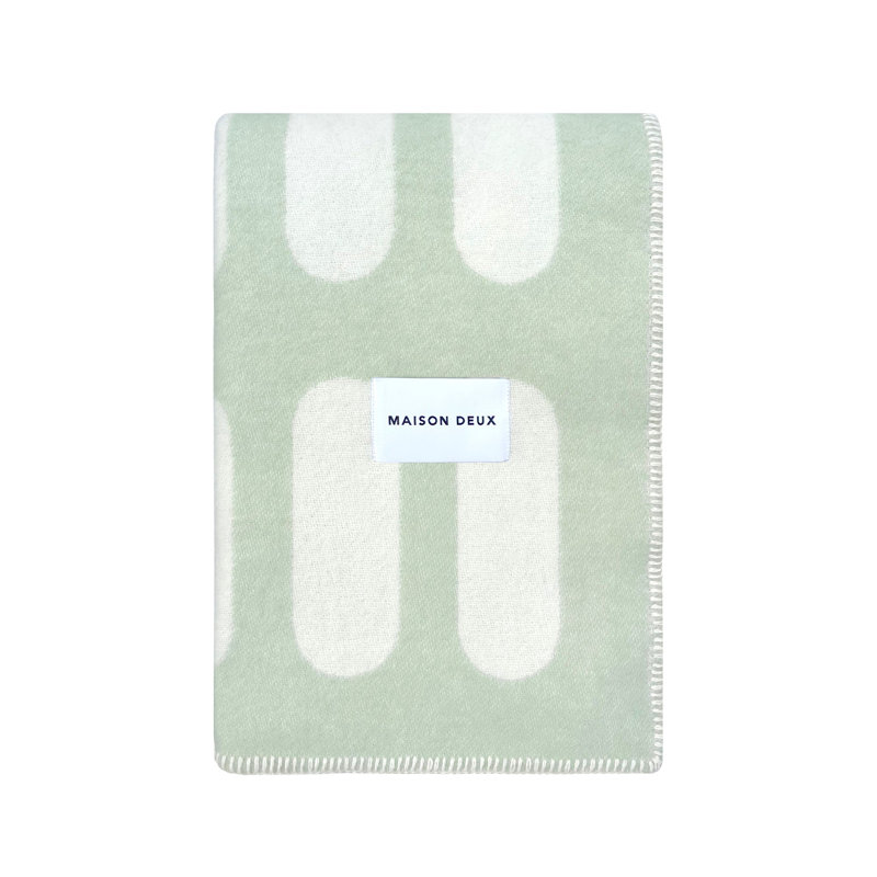 CUBICS CHILL PILL Geometric Wool Jacquard Blanket, Green