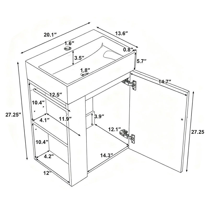 Meuble-lavabo simple 20 po avec plateau, Blanc