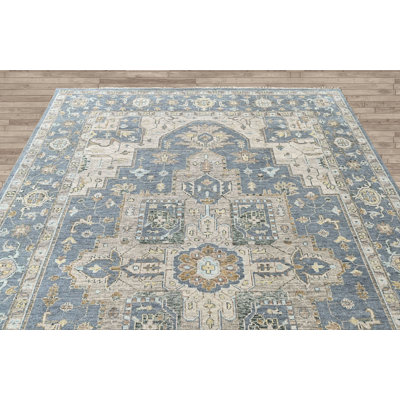 8'11''x12 Hand Knotted Wool Blue Oushak Harija Rug