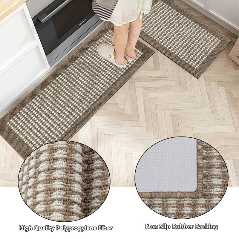 Tapis de cuisine, envers en caoutchouc antidérapant, lavable à la machine, ensemble de 3 pièces, Brun