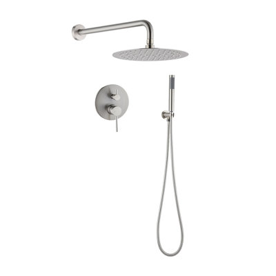 10 Inch Wall Mounted Shower System With Hand Shower Double Handle Shower Faucet Set Brass Shower Trim Kit With Rough-In Valve