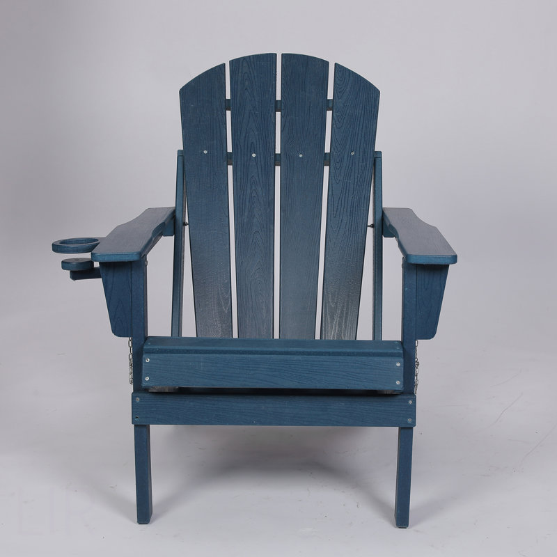 Chaise Adirondack pliante en PEHD avec porte-gobelet double - Chaise Adirondack en composite avec texture bois-, bleu marine, chaise