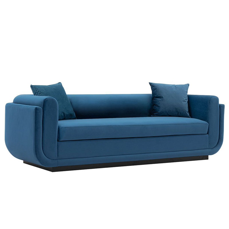 Yussef 90.94'' Velvet Round Arm Sofa, Sapphire Blue Velvet