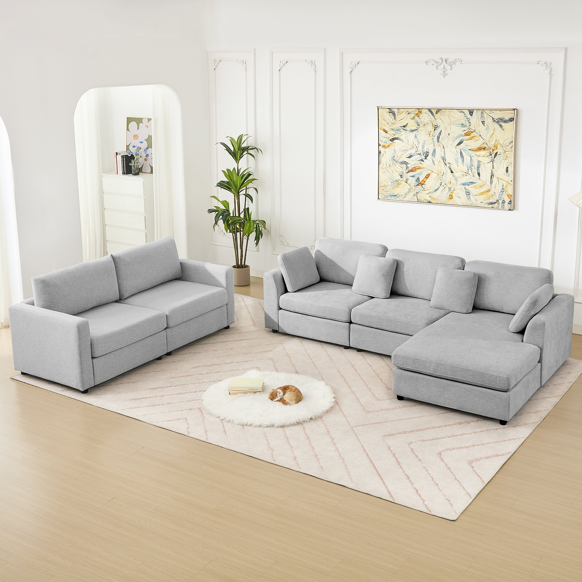 2-Piece Living Room Set Modern L Shape Sofa Set