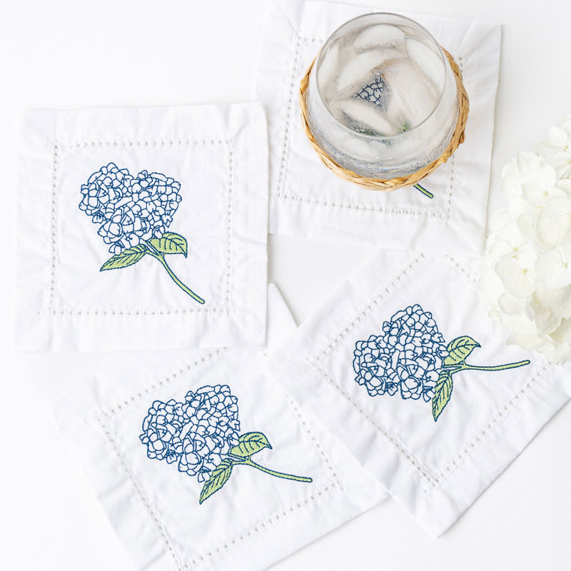 Ensemble de serviettes de table brodées Hydrangea