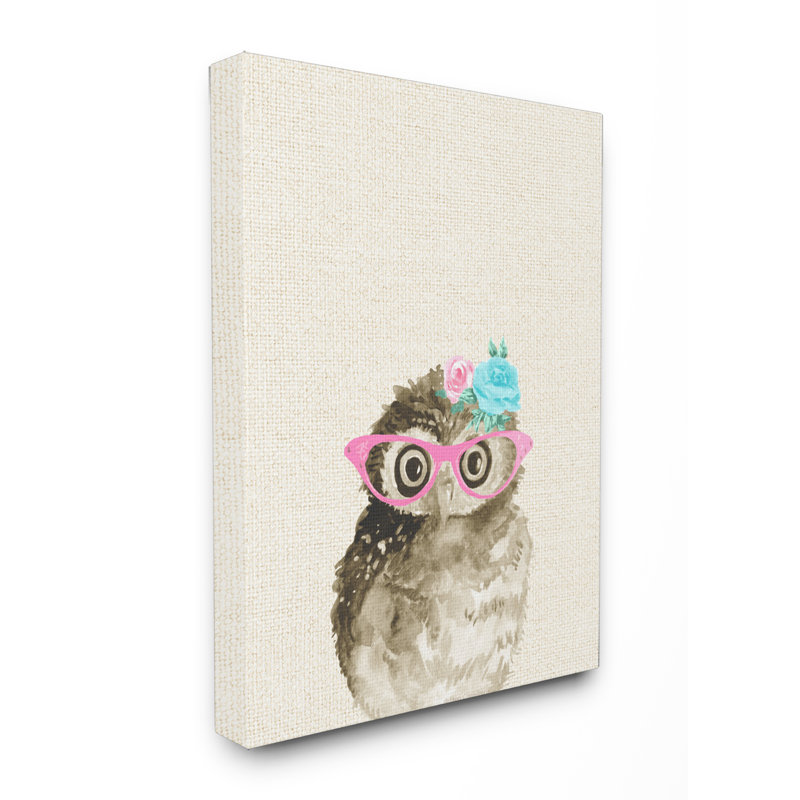 Art mural hibou des bois avec lunettes, H 40 po x l 30 po, Toile tendue