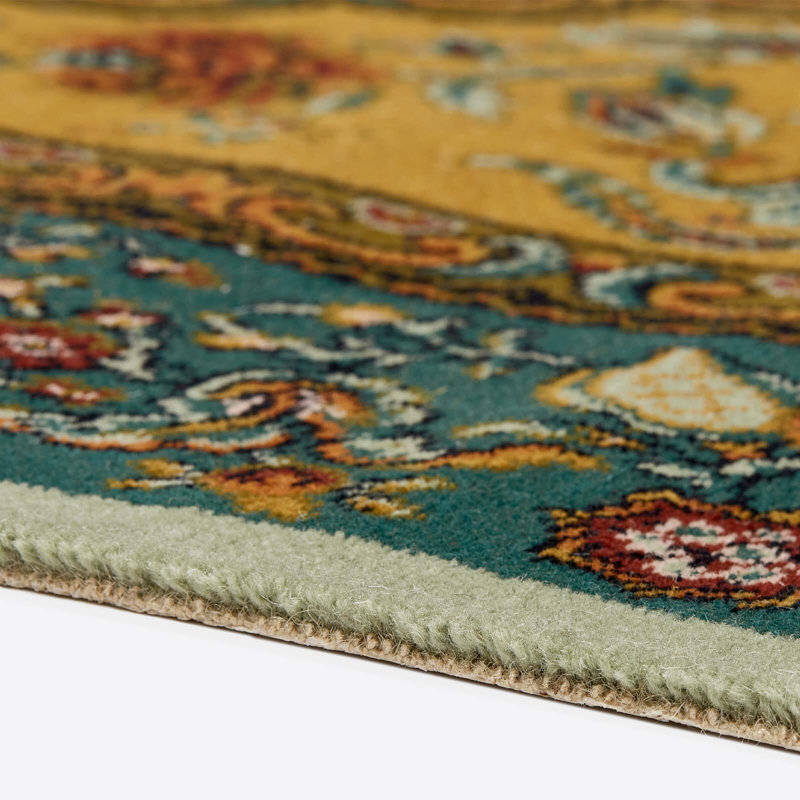 Artemis Machine Woven Wool Oriental Area Rug in Petrol/Gold