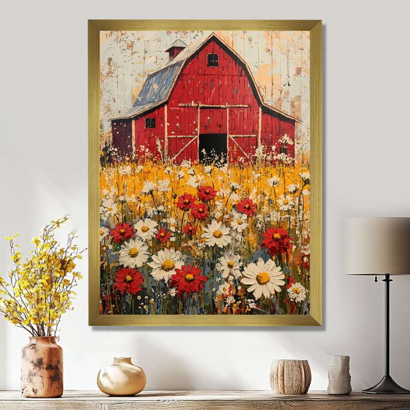Art mural sur toile Barnyard In Full Bloom I, H 40 po x l 30 po, Reproduction encadrée sans passe-partout, Doré